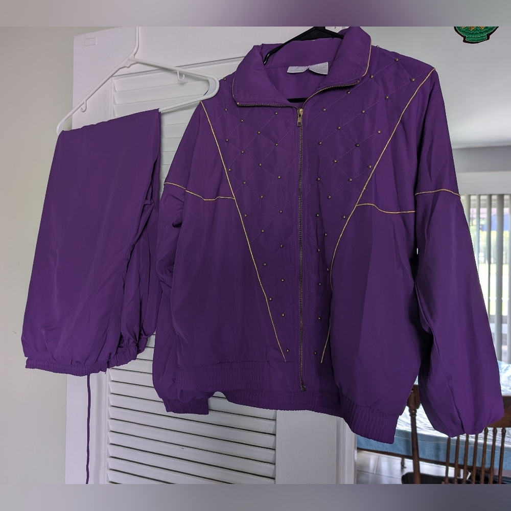 Vintage Blair Boutique Purple 2 Piece Tracksuit Gold Beading Full Zip Medium